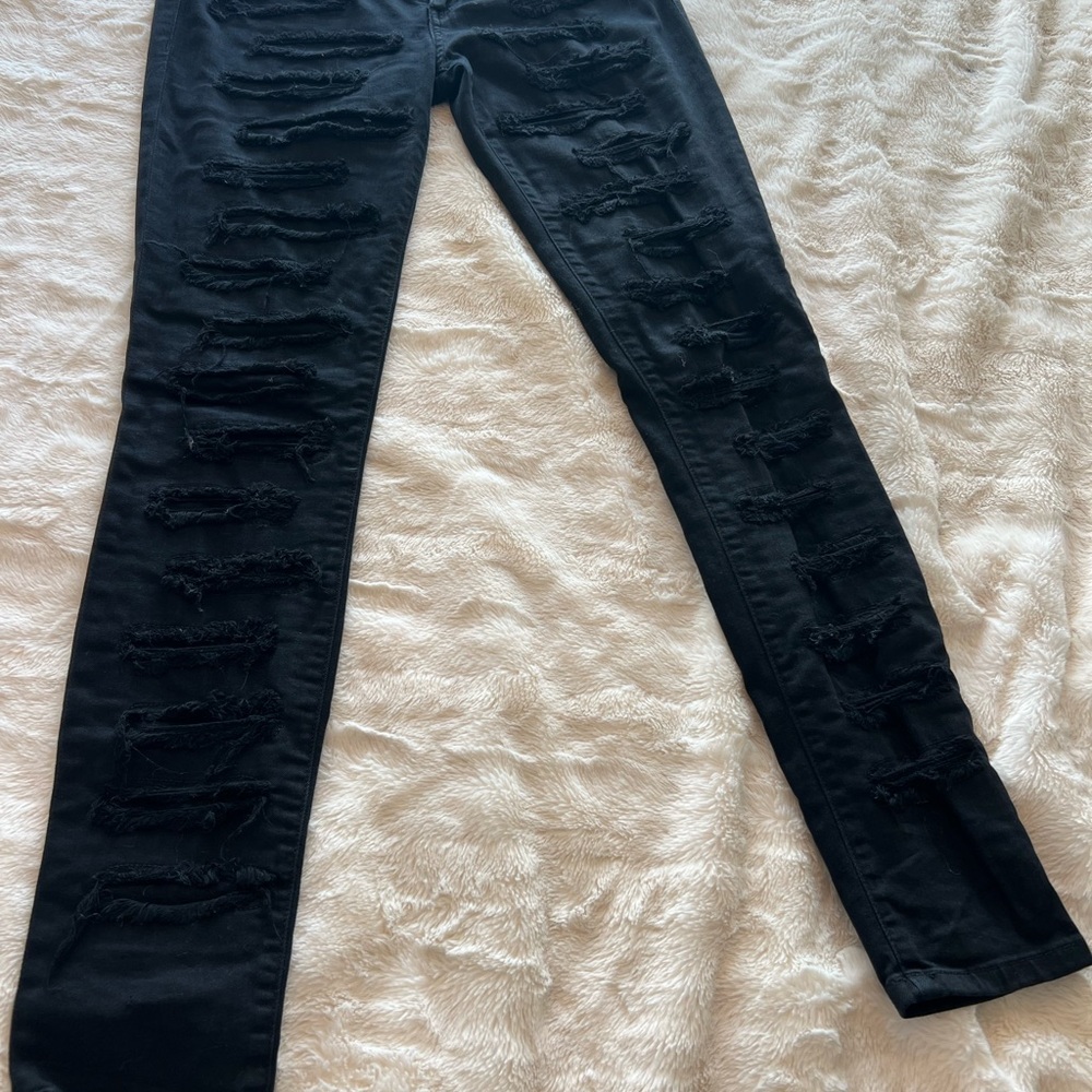 Black Distressed Skinny Jeans w Pockets
